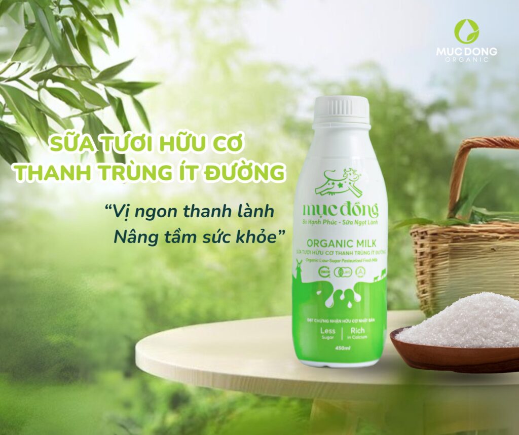 sữa tươi hữu cơ thanh trùng ít đường Mục Đồng