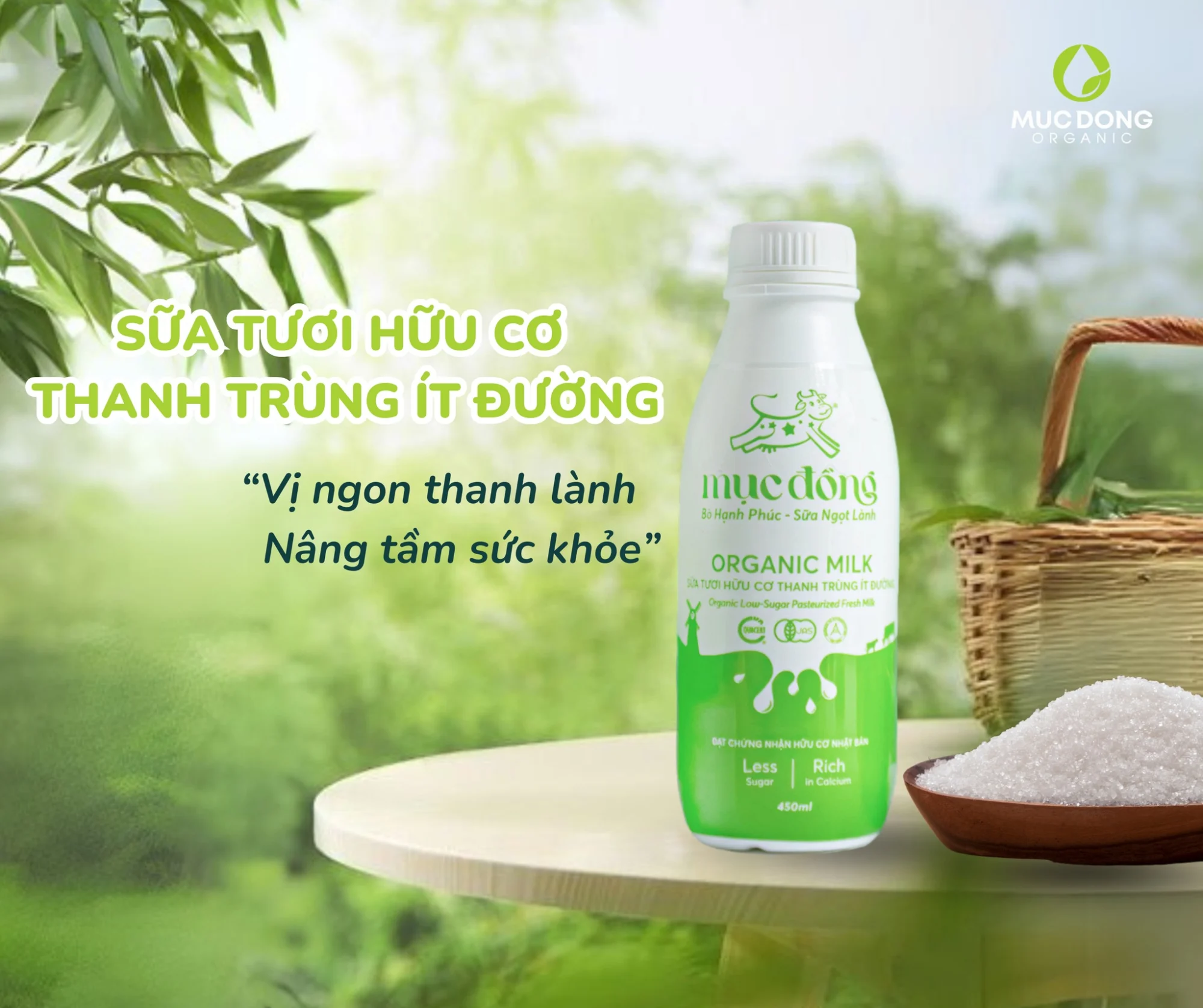 sữa tươi hữu cơ thanh trùng ít đường Mục Đồng